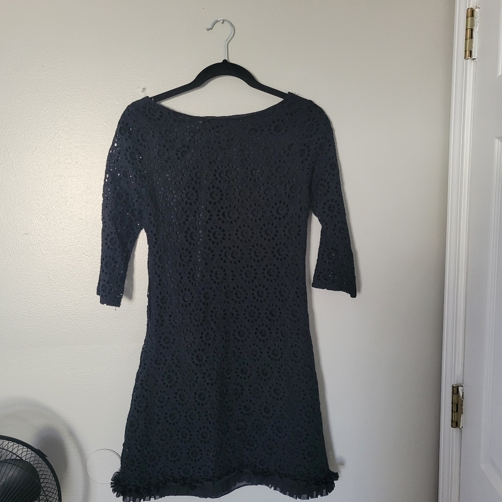 Zara Womens Black Boho Crochet Floral Mini Bohemian Dress. Size M - Picture 3 of 8